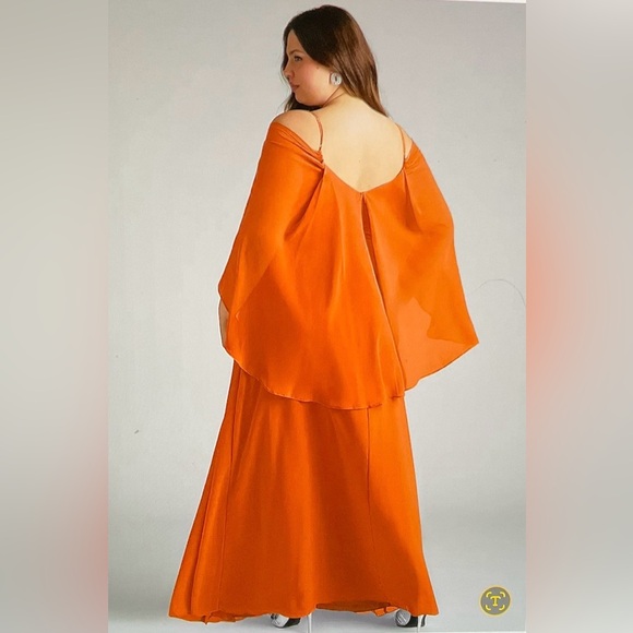 Elegant Orange Sleeveless  Spaghetti Strap Chiffon Bridesmaid Dress. Size 22 - Picture 2 of 11